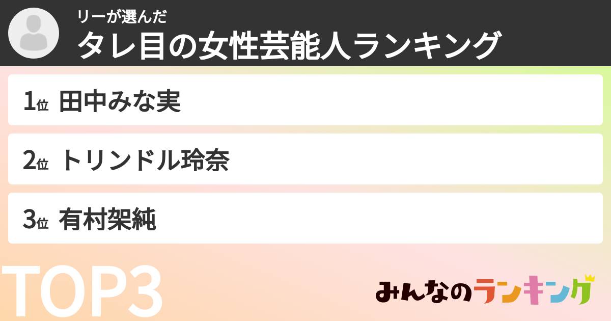 リーさんの「タレ目の女性芸能人ランキング」