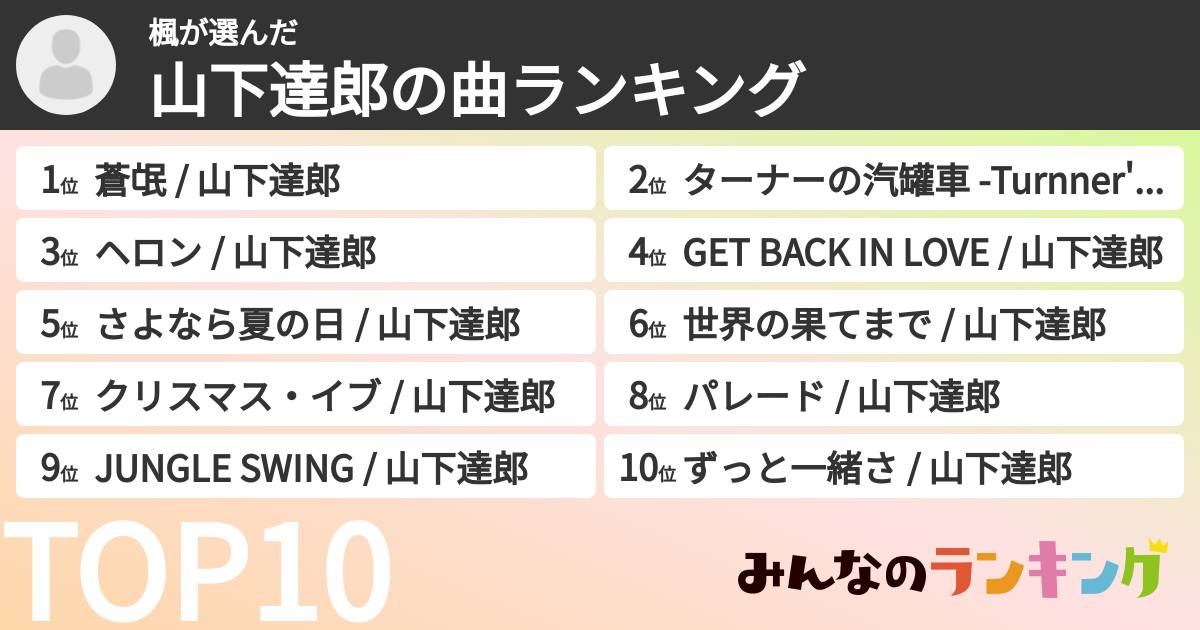 楓さんの「山下達郎の曲ランキング」