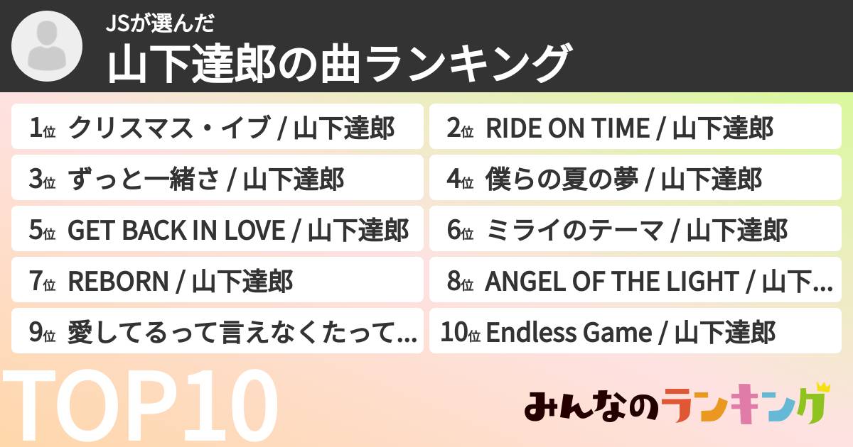JSさんの「山下達郎の曲ランキング」