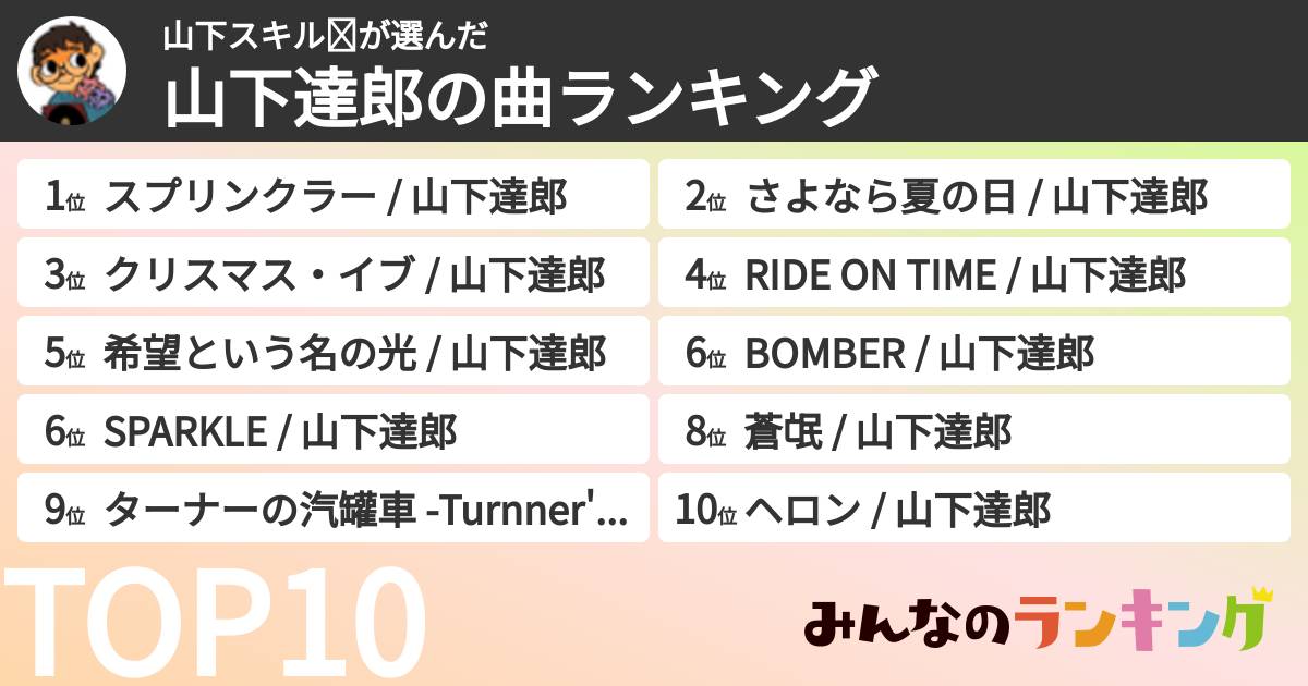 山下スキル☪さんの「山下達郎の曲ランキング」