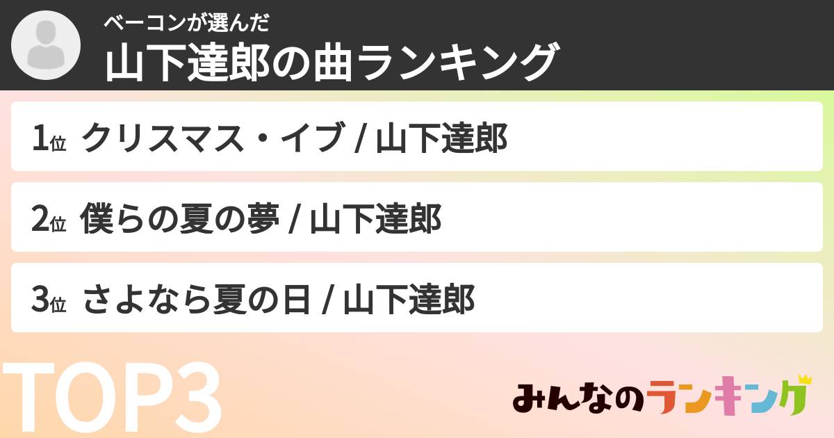 ベーコンさんの「山下達郎の曲ランキング」
