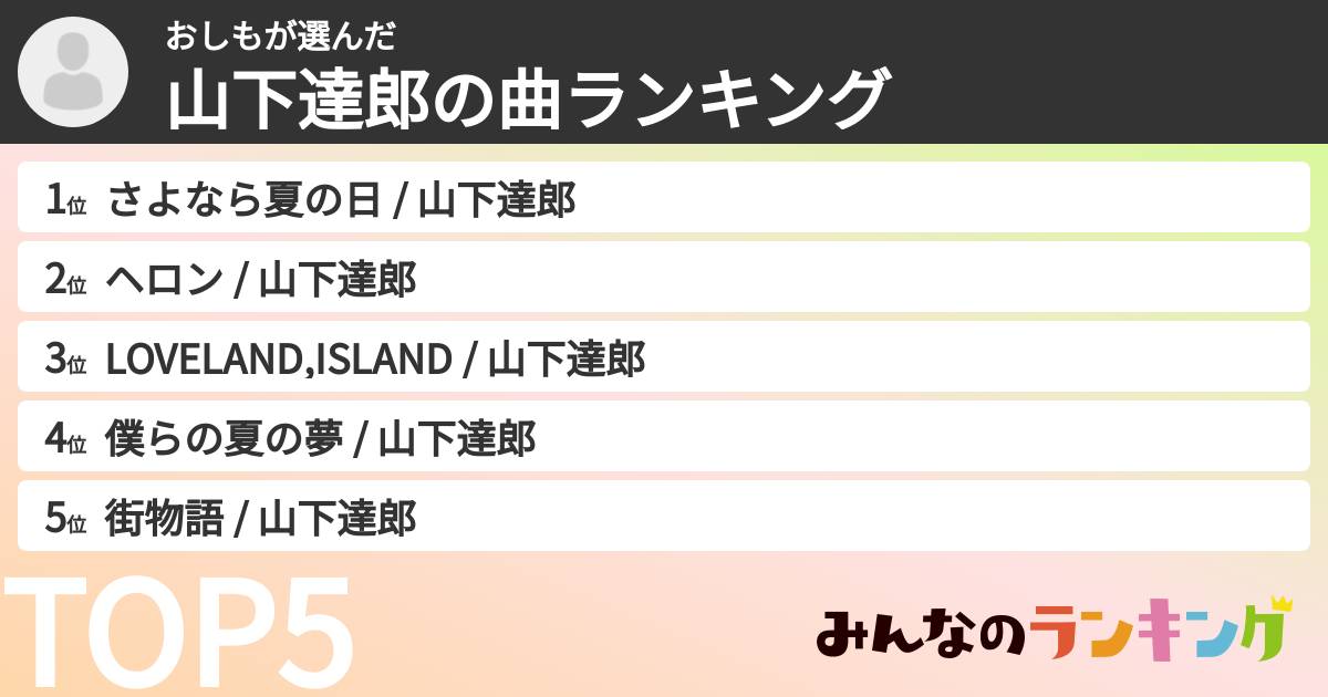 おしもさんの「山下達郎の曲ランキング」