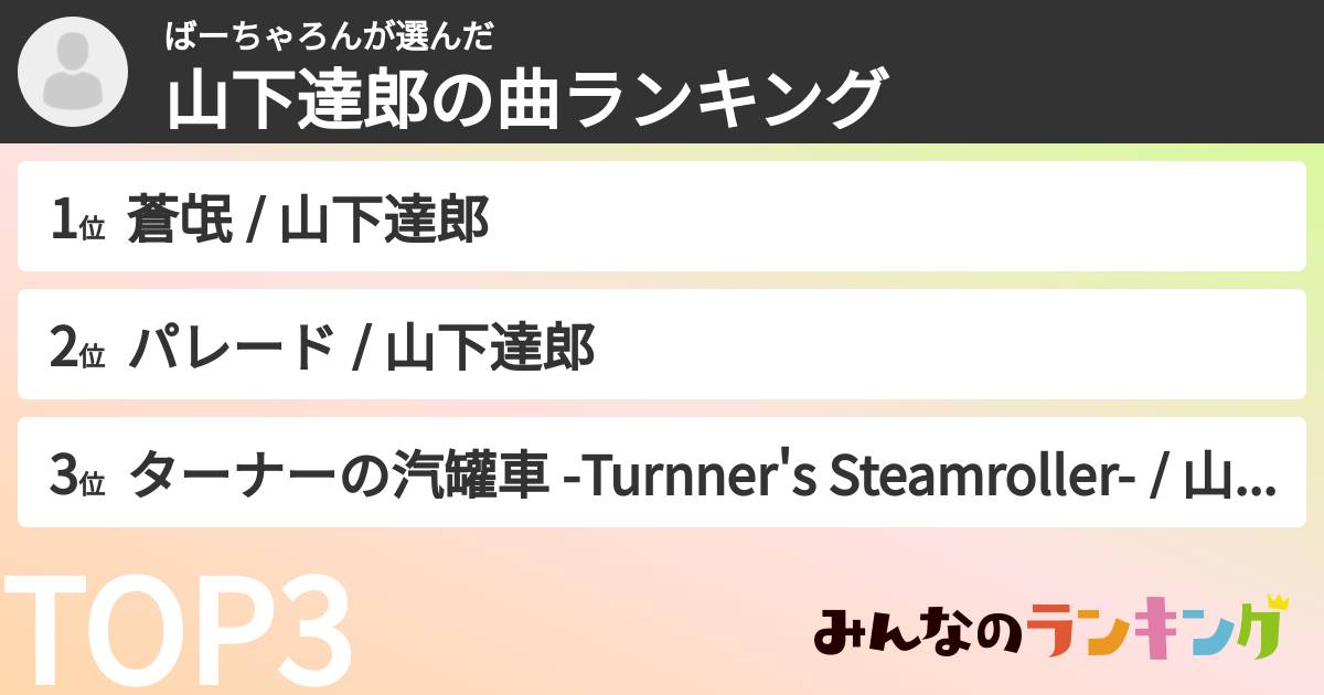 ばーちゃろんさんの「山下達郎の曲ランキング」