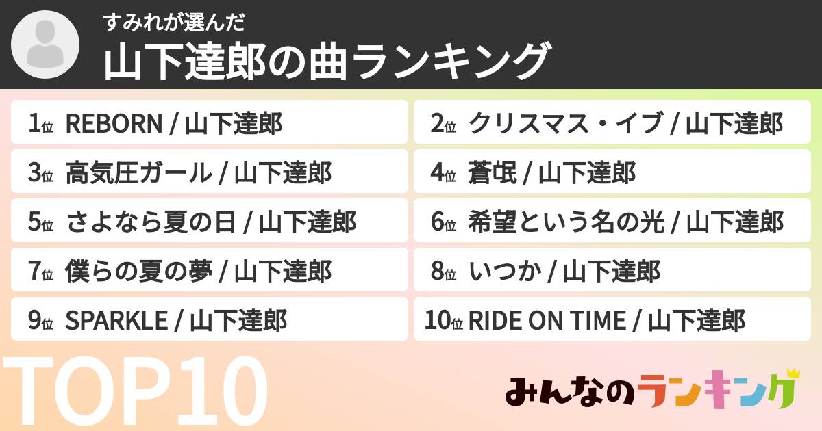 すみれさんの「山下達郎の曲ランキング」
