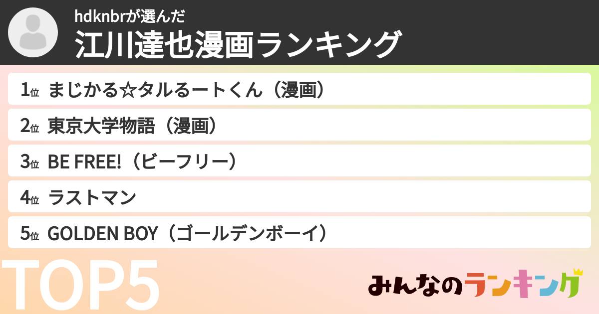 hdknbrさんの「江川達也漫画ランキング」