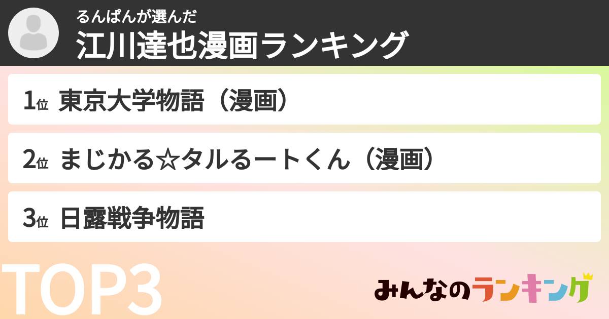 るんぱんさんの「江川達也漫画ランキング」