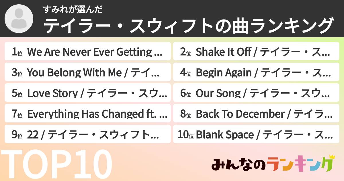 すみれさんの「テイラー・スウィフトの曲ランキング」
