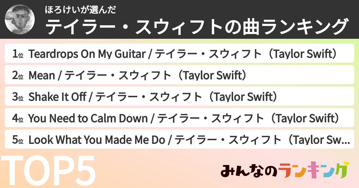 ほろけいさんの「テイラー・スウィフトの曲ランキング」