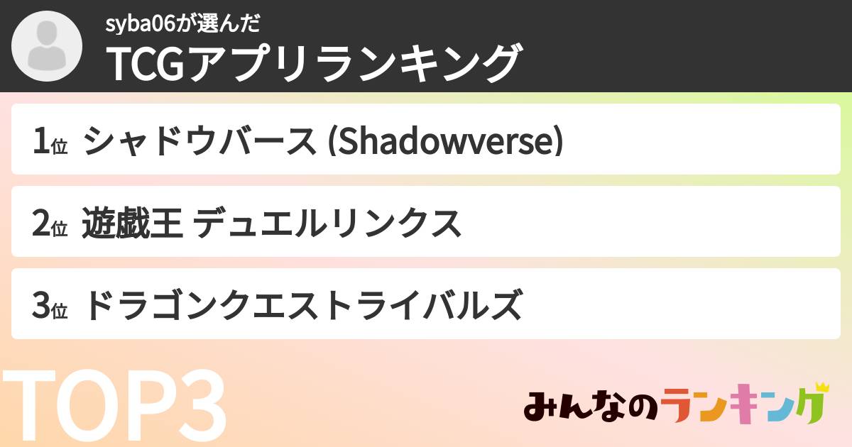syba06さんの「TCGアプリランキング」