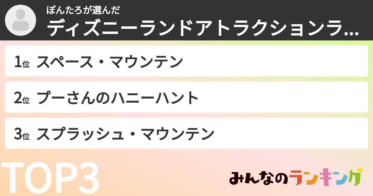 ぽんたろさんの「ディズニーランドアトラクションランキング」