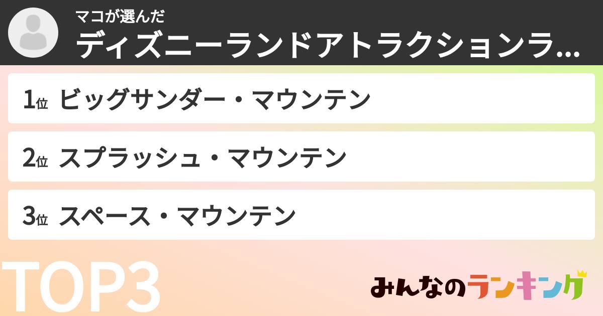 マコさんの「ディズニーランドアトラクションランキング」