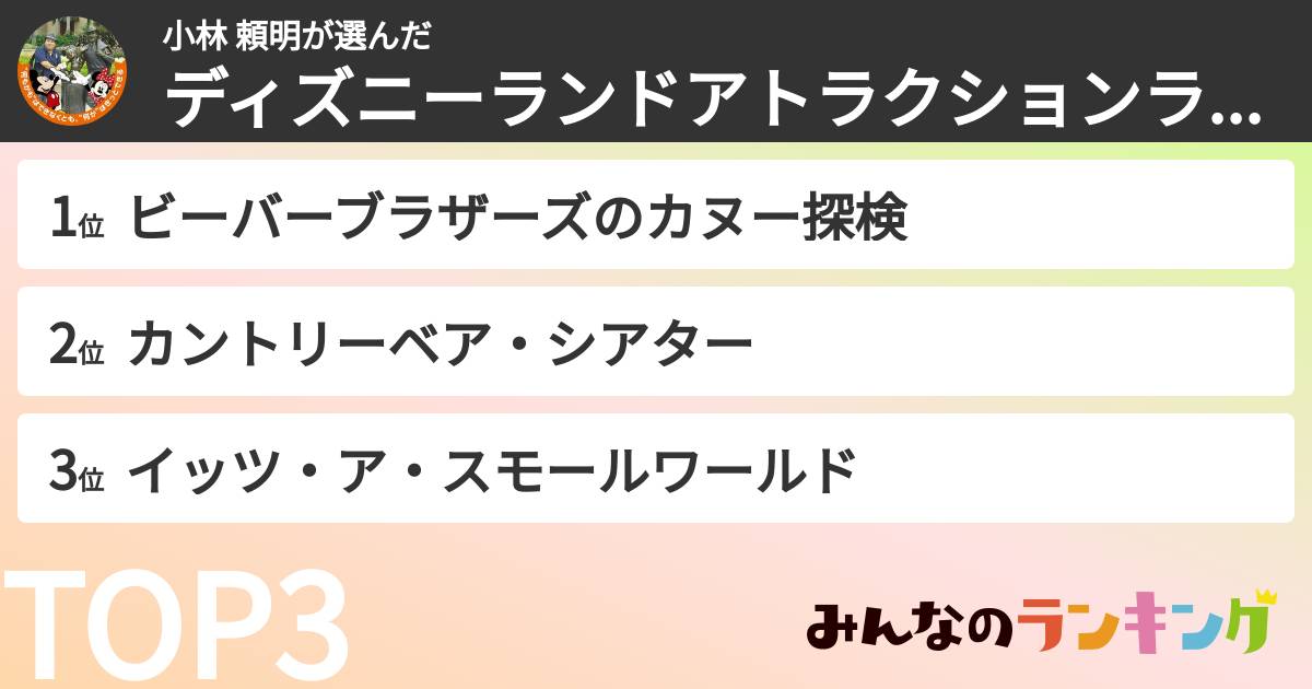 小林 頼明さんの「ディズニーランドアトラクションランキング」