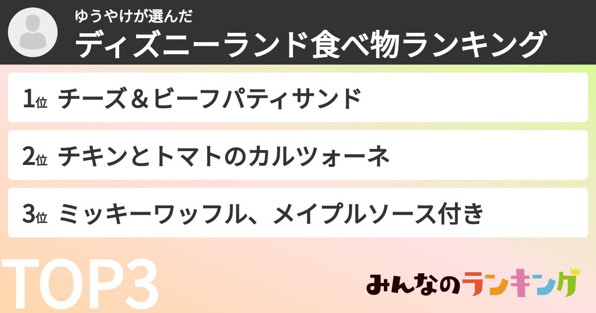 ゆうやけさんの「ディズニーランド食べ物ランキング」
