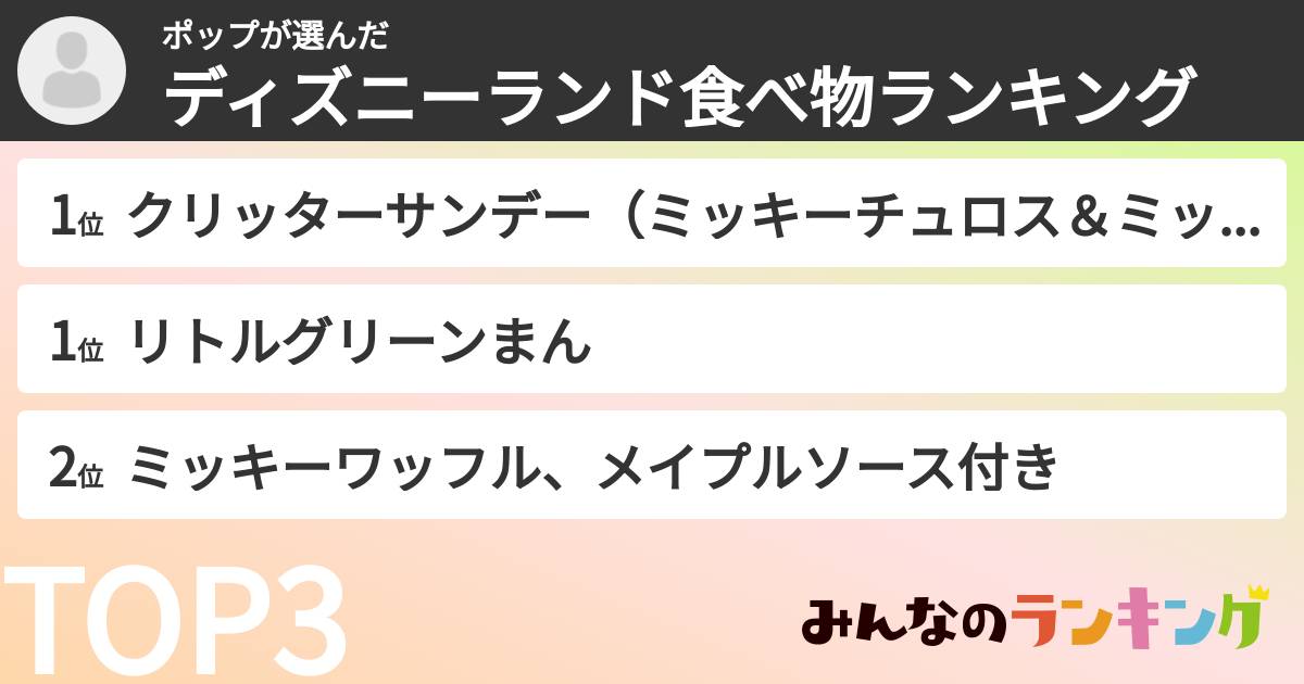 ポップさんの「ディズニーランド食べ物ランキング」