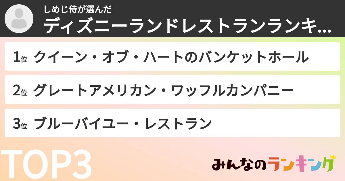 しめじ侍さんの「ディズニーランドレストランランキング」