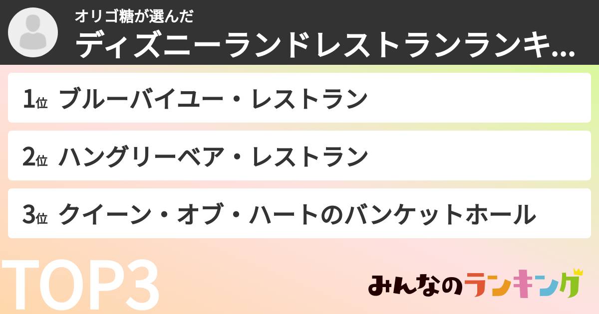 オリゴ糖さんの「ディズニーランドレストランランキング」