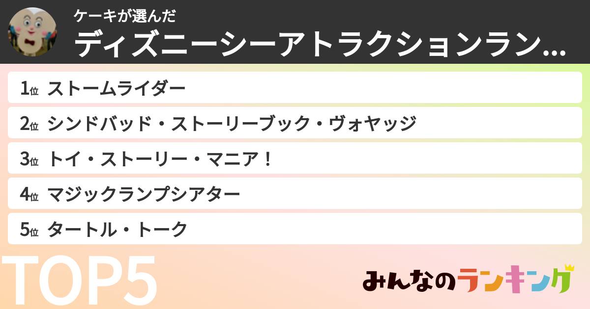 ケーキさんの「ディズニーシーアトラクションランキング」