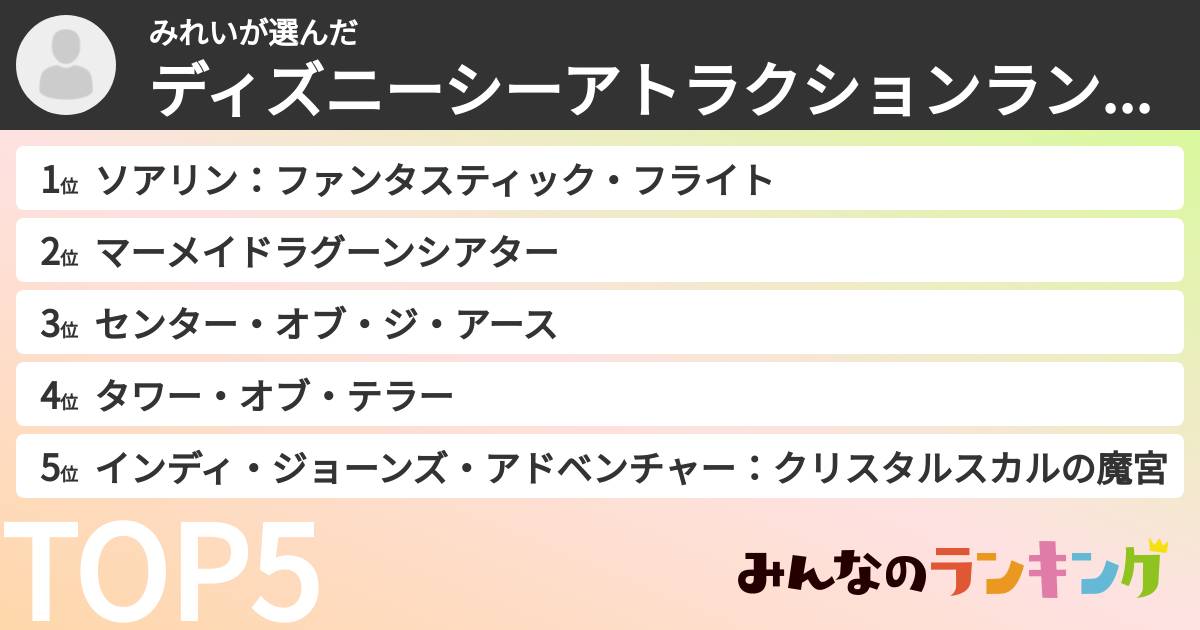 みれいさんの「ディズニーシーアトラクションランキング」