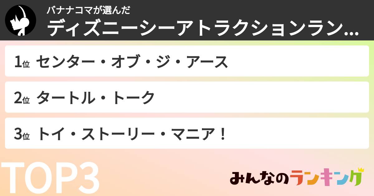 バナナコマさんの「ディズニーシーアトラクションランキング」