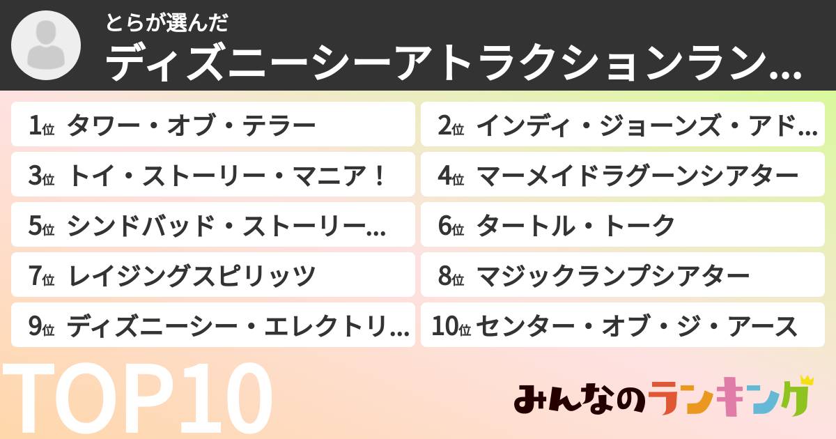 とらさんの「ディズニーシーアトラクションランキング」
