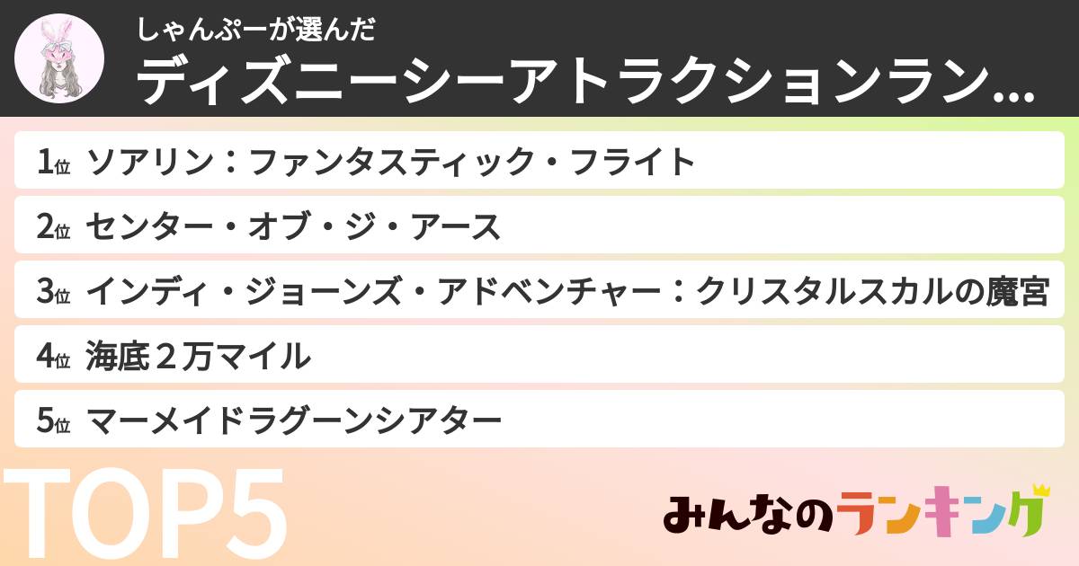 しゃんぷーさんの「ディズニーシーアトラクションランキング」