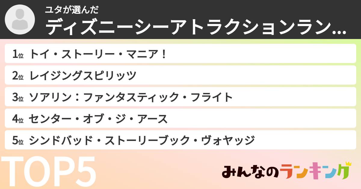 ユタさんの「ディズニーシーアトラクションランキング」