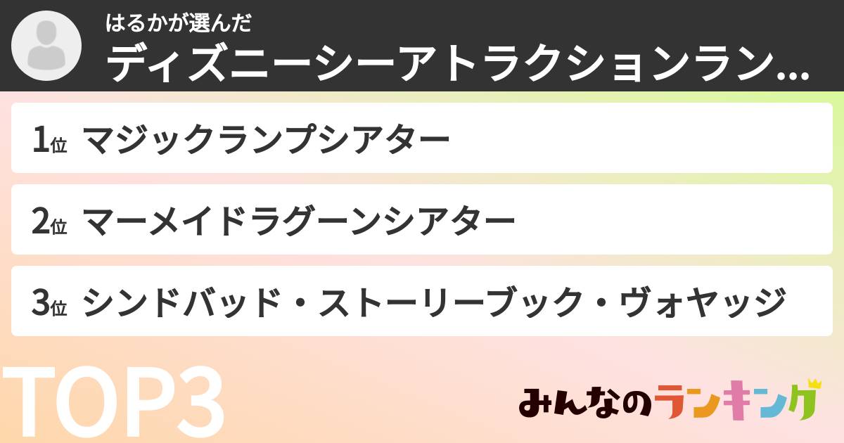 はるかさんの「ディズニーシーアトラクションランキング」