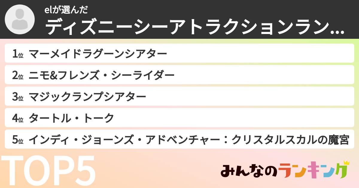 elさんの「ディズニーシーアトラクションランキング」