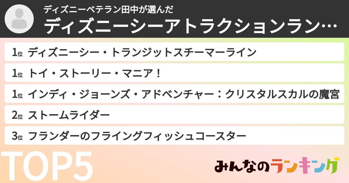 ディズニーベテラン田中さんの「ディズニーシーアトラクションランキング」