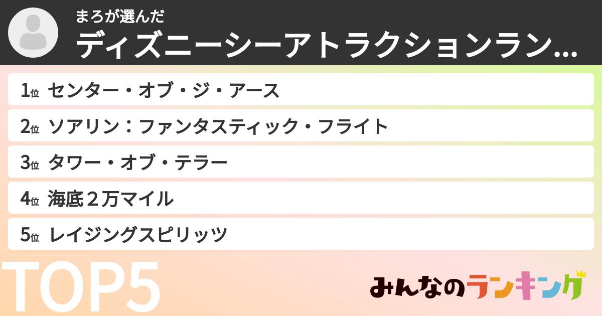 まろさんの「ディズニーシーアトラクションランキング」