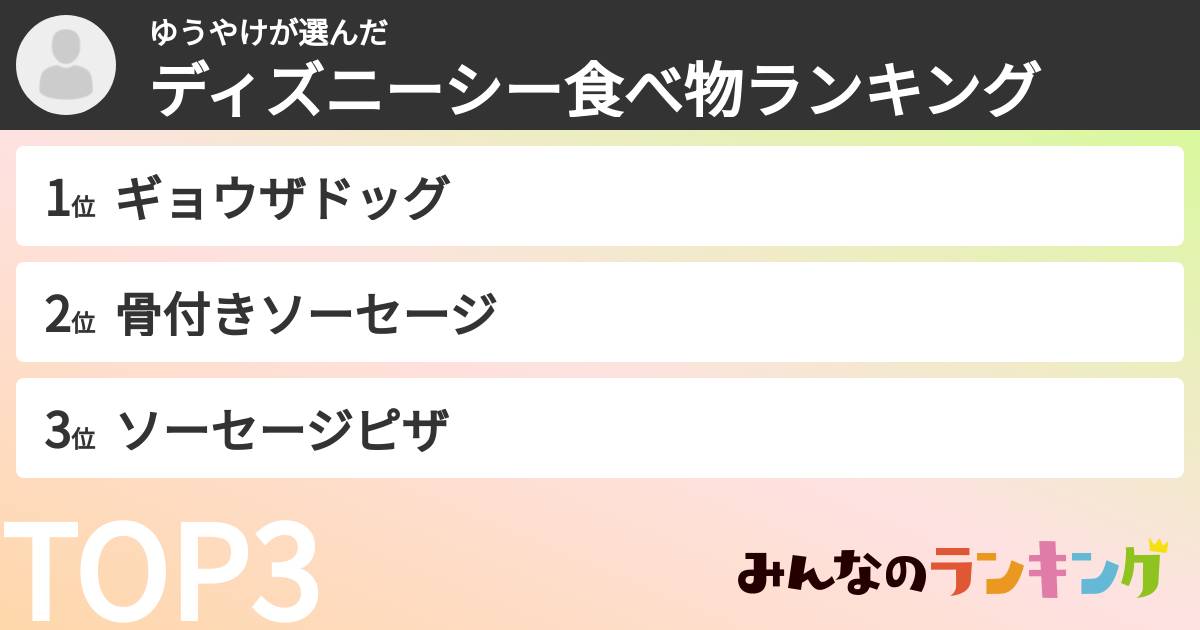 ゆうやけさんの「ディズニーシー食べ物ランキング」
