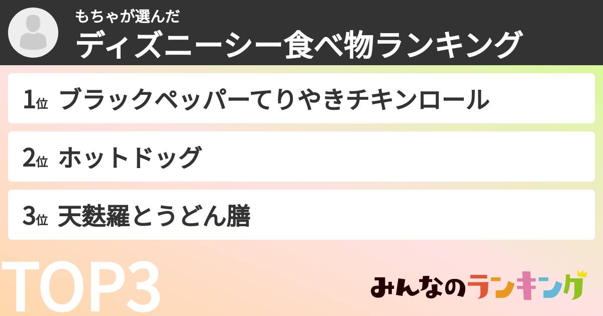 もちゃさんの「ディズニーシー食べ物ランキング」