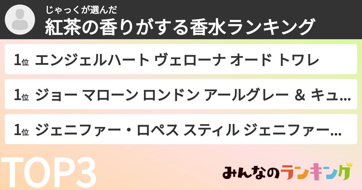 じゃっくさんの「紅茶の香りがする香水ランキング」