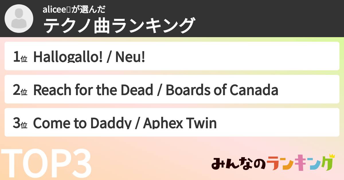 alicee💝さんの「テクノ曲ランキング」