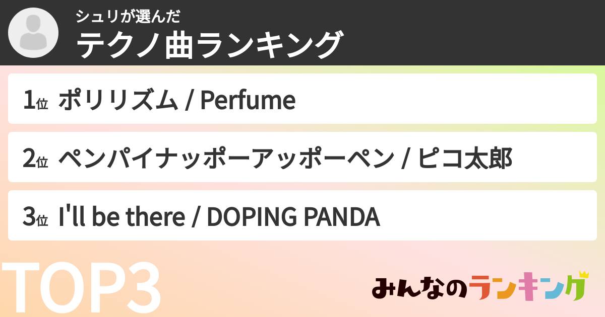 シュリさんの「テクノ曲ランキング」