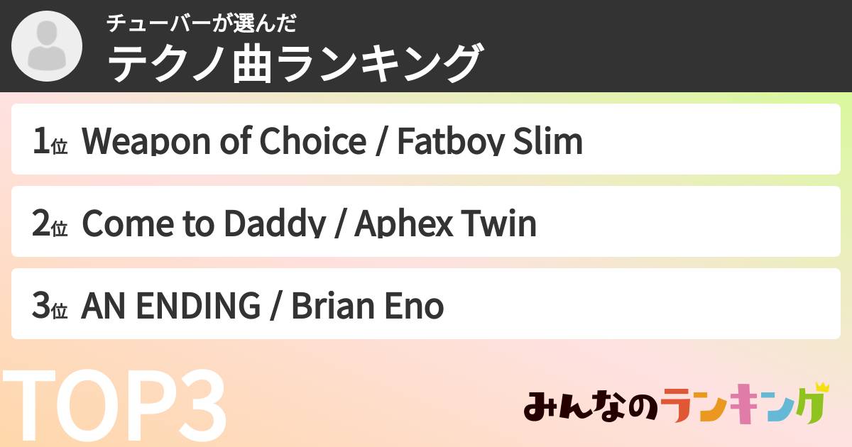 チューバーさんの「テクノ曲ランキング」