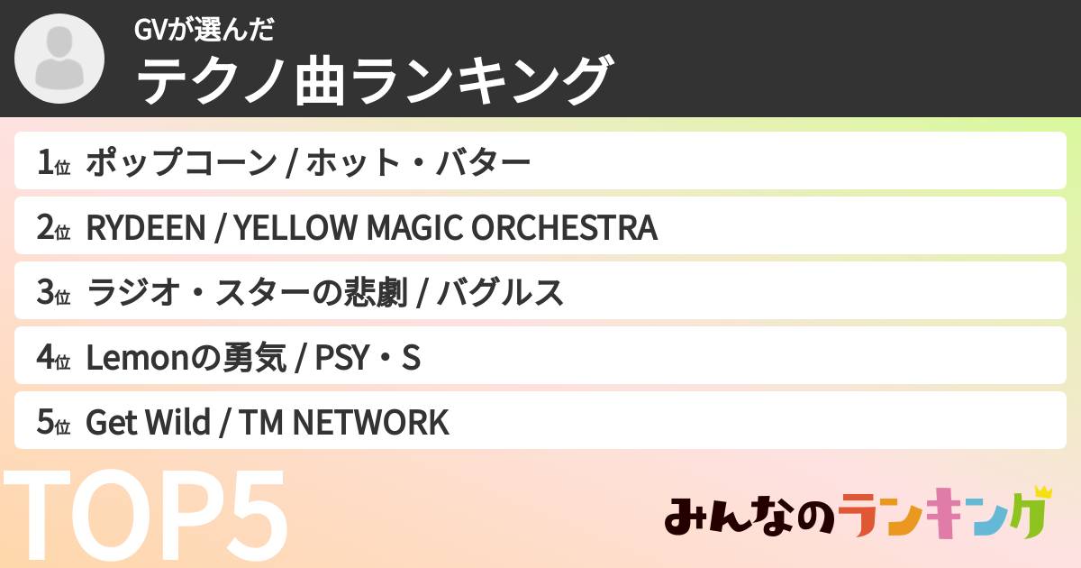 GVさんの「テクノ曲ランキング」
