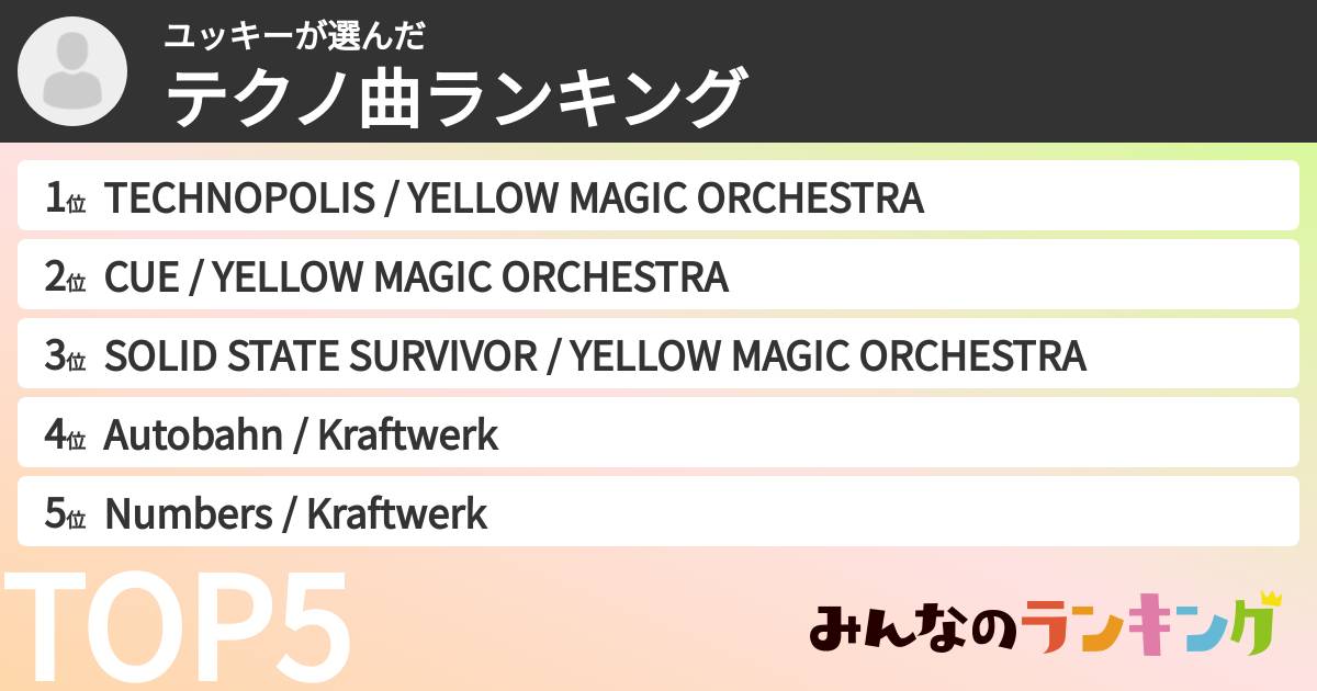 ユッキーさんの「テクノ曲ランキング」