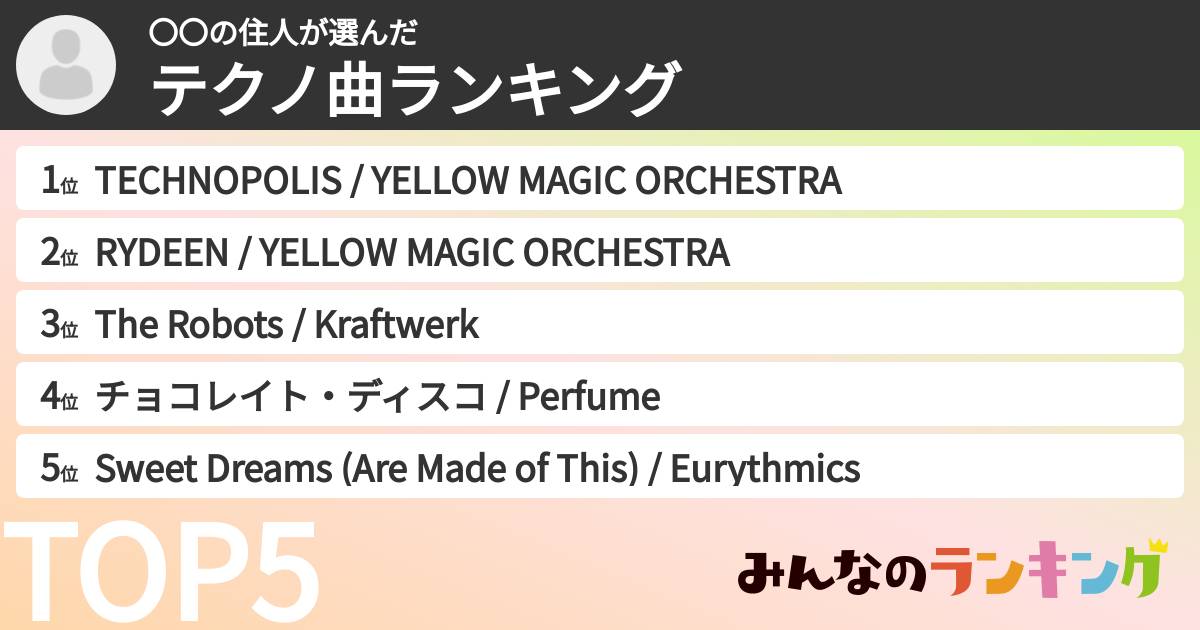 〇〇の住人さんの「テクノ曲ランキング」