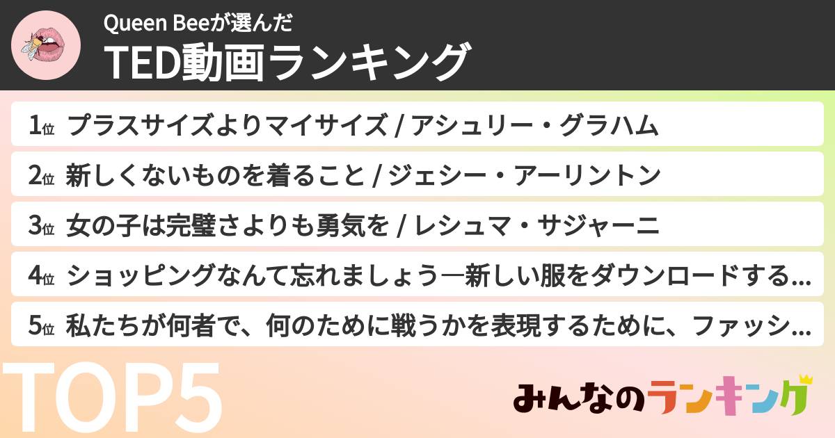 Queen Beeさんの「TED動画ランキング」