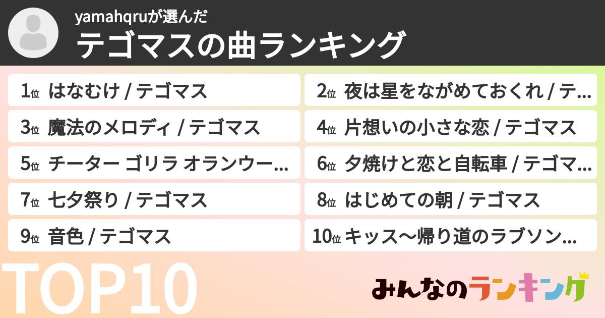 yamahqruさんの「テゴマスの曲ランキング」