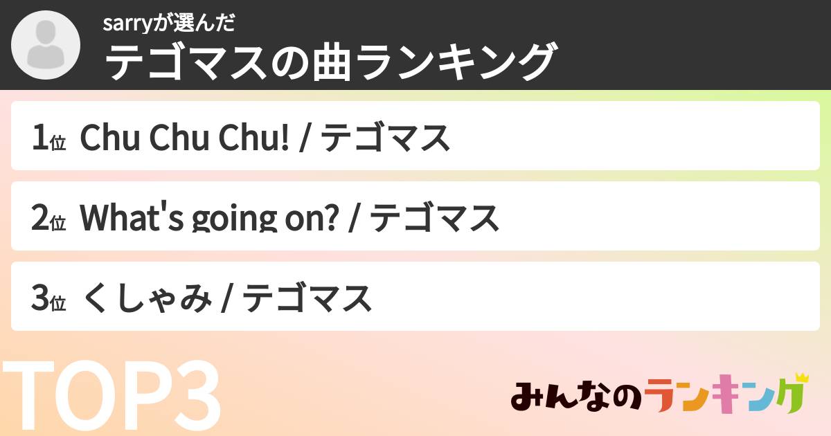 sarryさんの「テゴマスの曲ランキング」