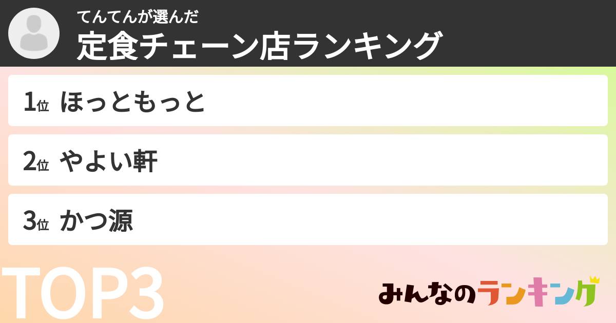 てんてんさんの「定食チェーン店ランキング」
