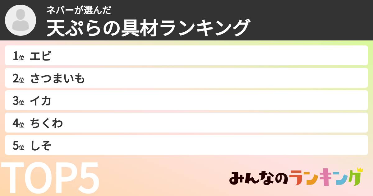 ネバーさんの「天ぷらの具材ランキング」