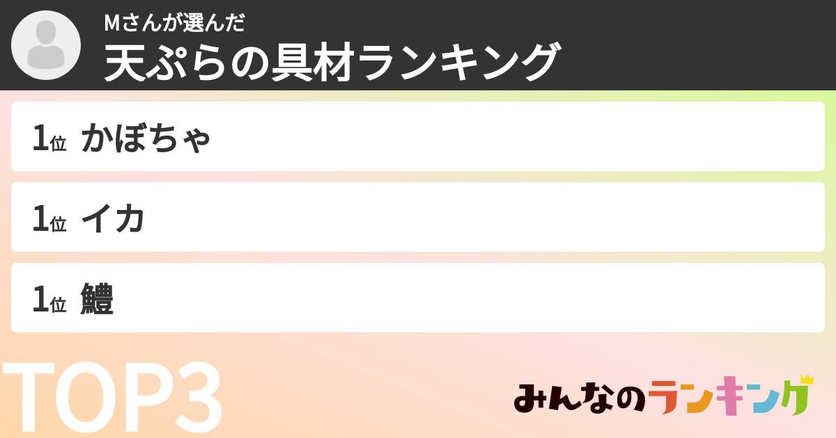Mさんさんの「天ぷらの具材ランキング」