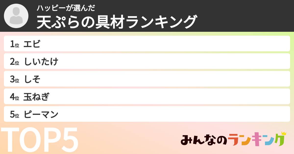 ハッピーさんの「天ぷらの具材ランキング」