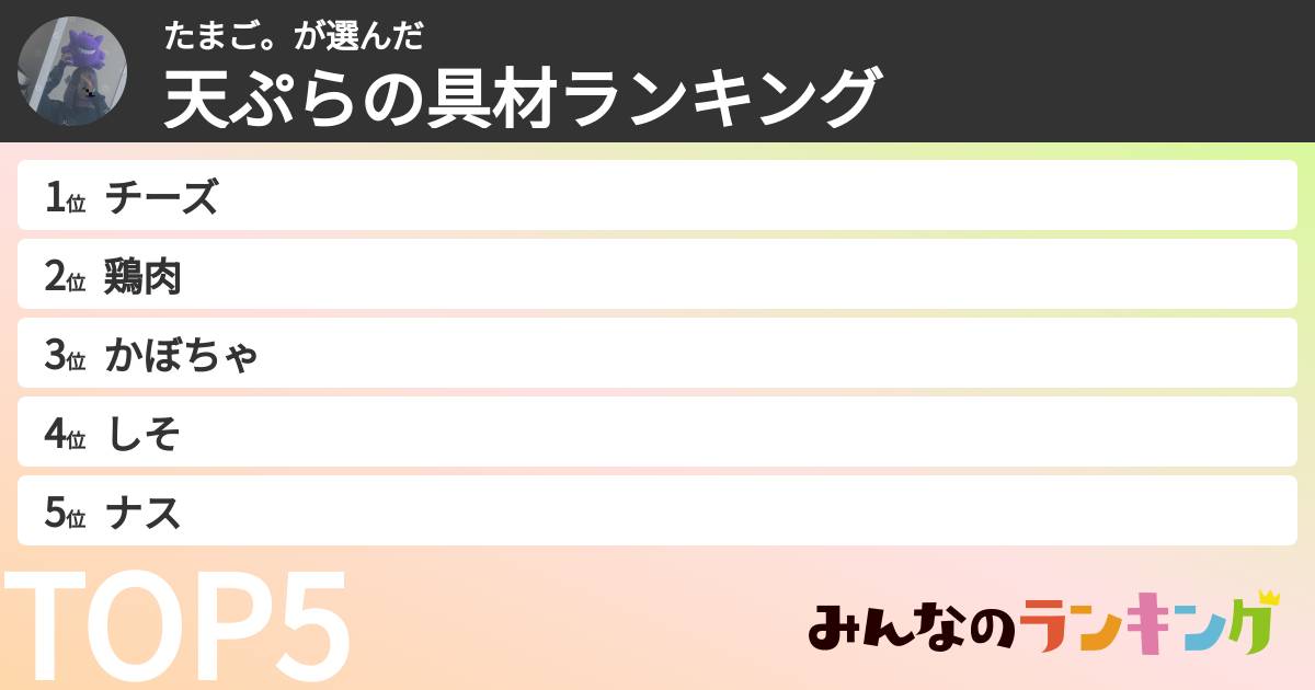 たまご。さんの「天ぷらの具材ランキング」