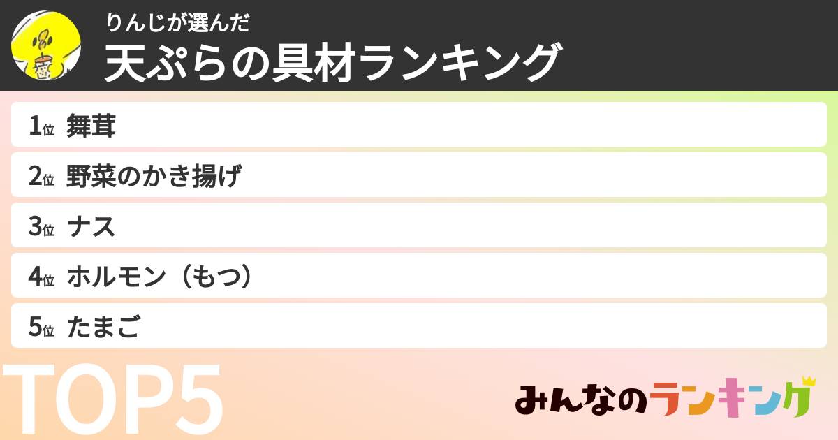 りんじさんの「天ぷらの具材ランキング」