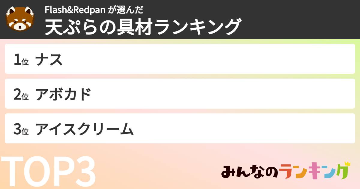 Flash&Redpan さんの「天ぷらの具材ランキング」