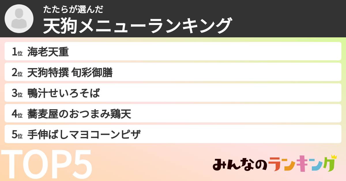 たたらさんの「天狗メニューランキング」
